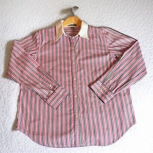 LAUREN RALPH LAUREN WOMEN’S STRIPED BUTTON-FRONT BLOUSE – SIZE LARGE